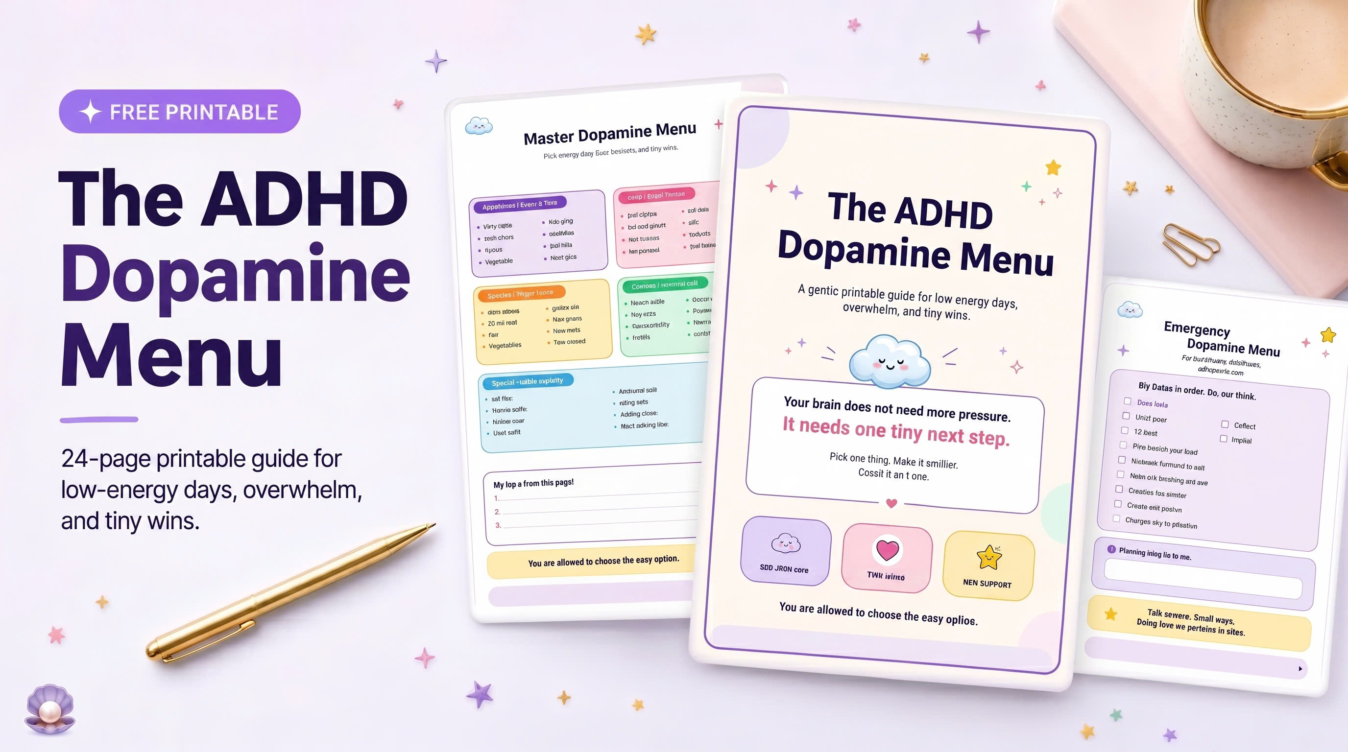 The full 24-page ADHD Dopamine Menu printable laid out