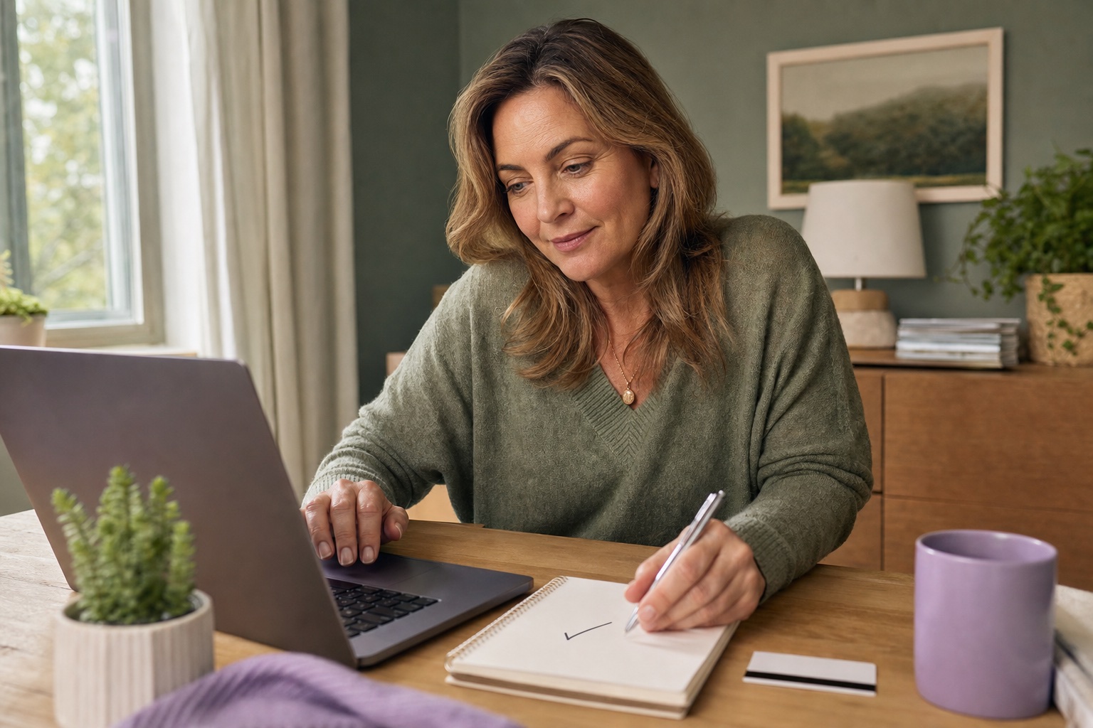 A woman completing one subscription cancellation at her laptop